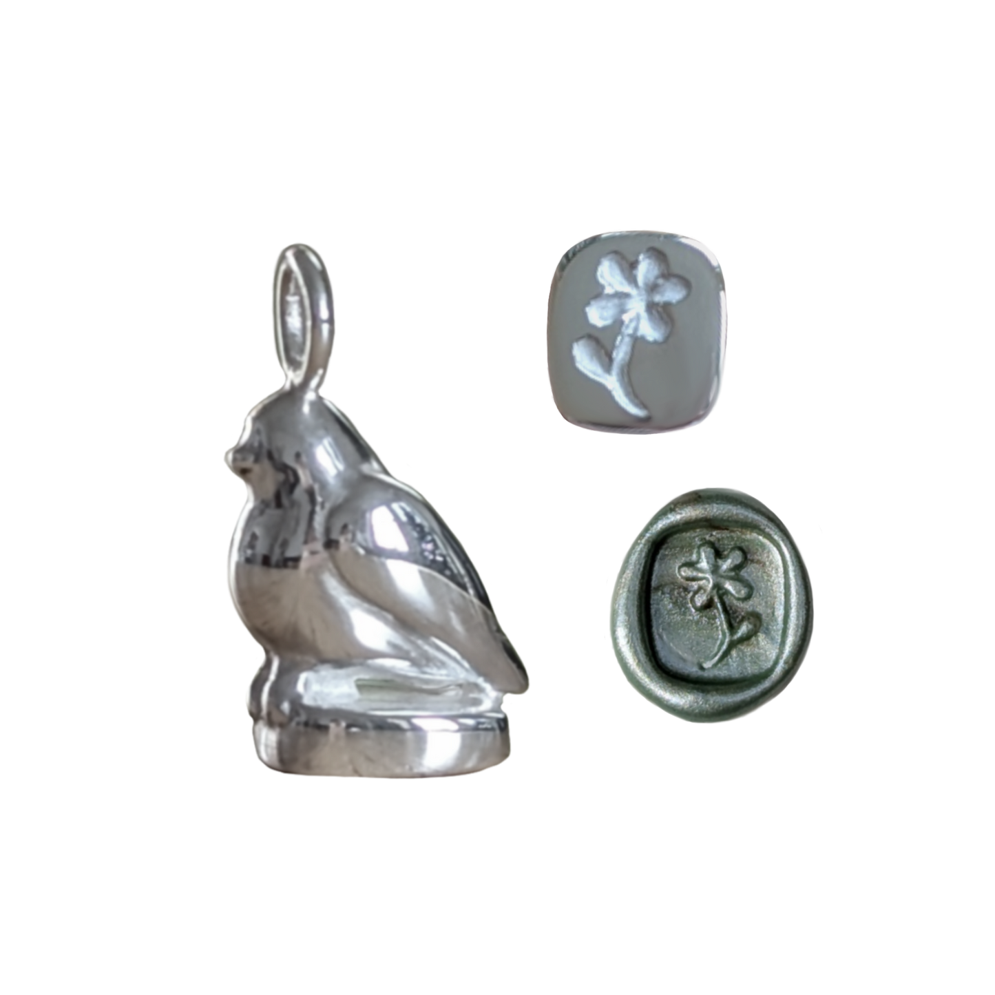 Little Bird & Flower Wax Stamp Necklace Set