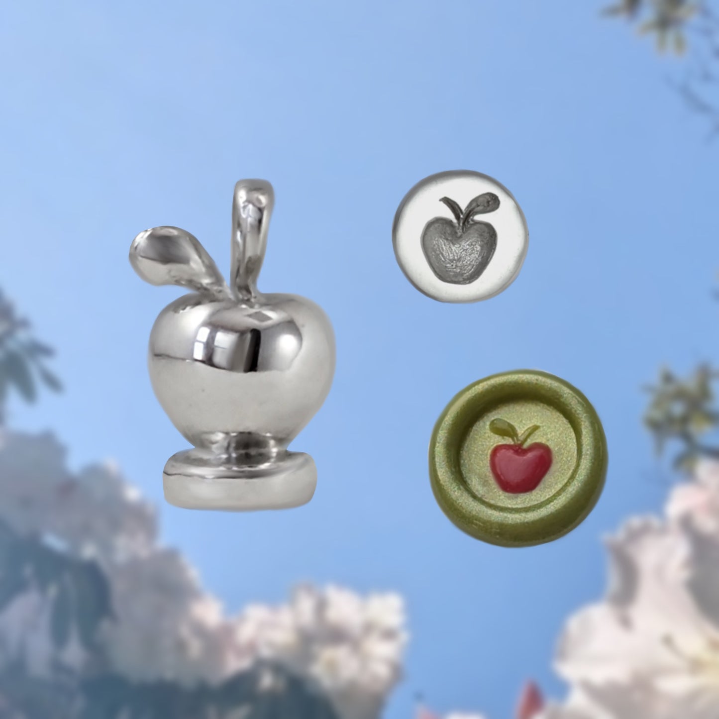 Juicy Apple Wax Stamp Silver Pendant - Necklace Set