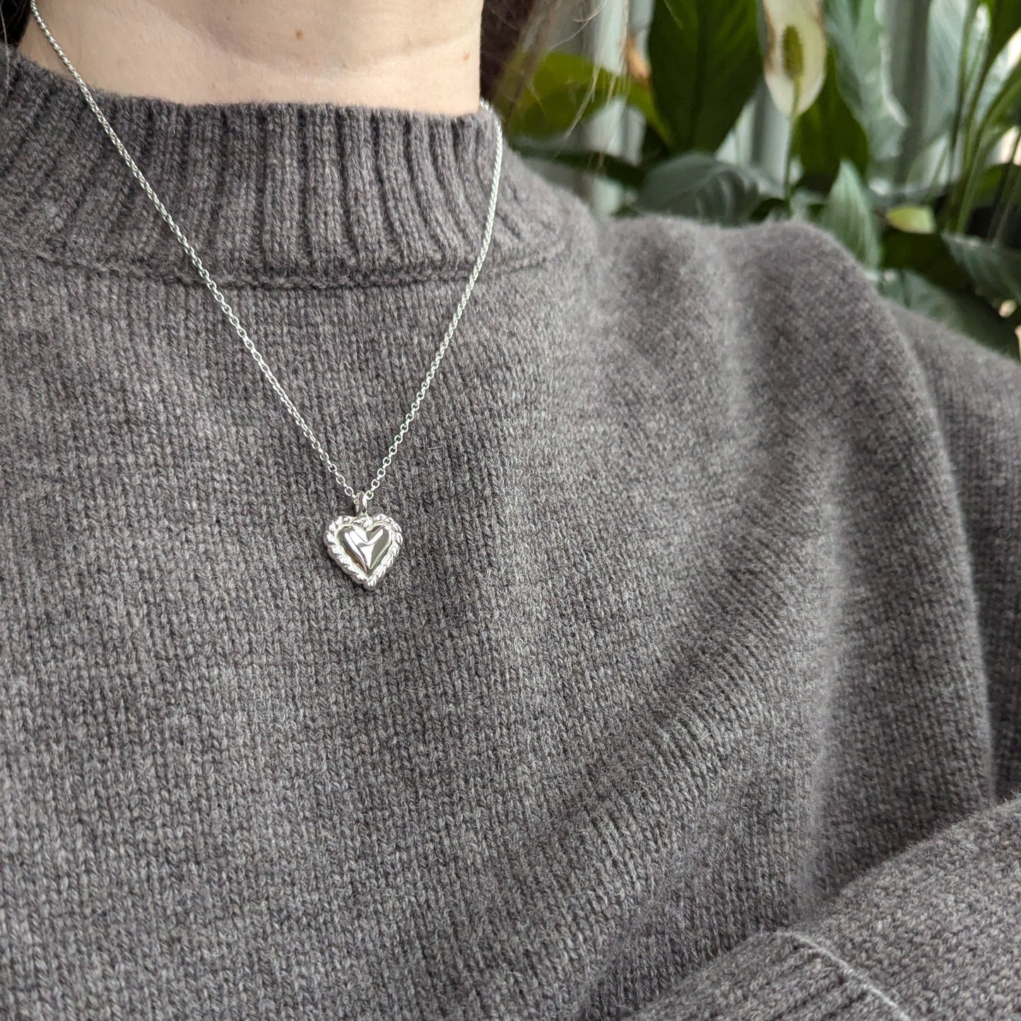 Sterling silver Cornish pasty heart shaped pendant necklace on sterling silver chain
