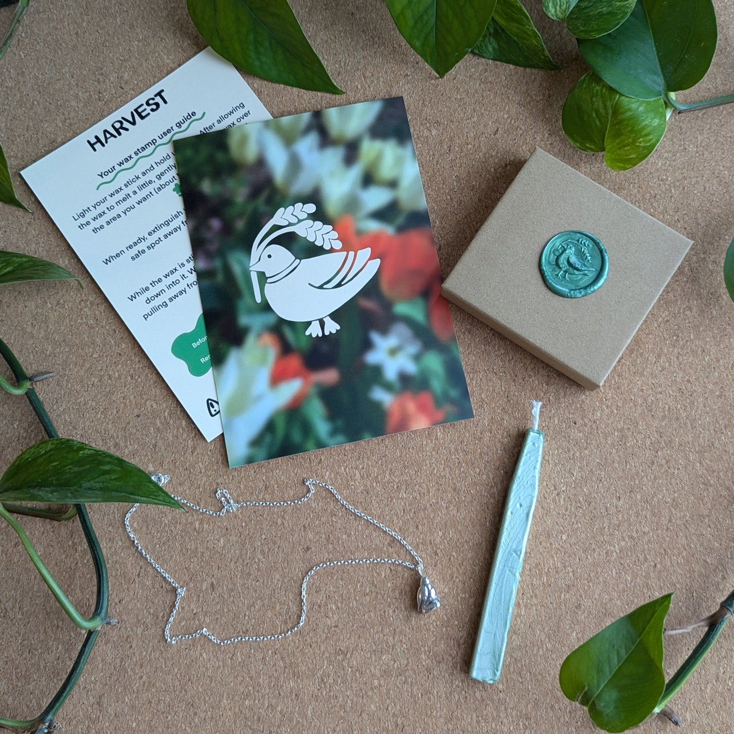 Little Bird & Flower Wax Stamp Necklace Set