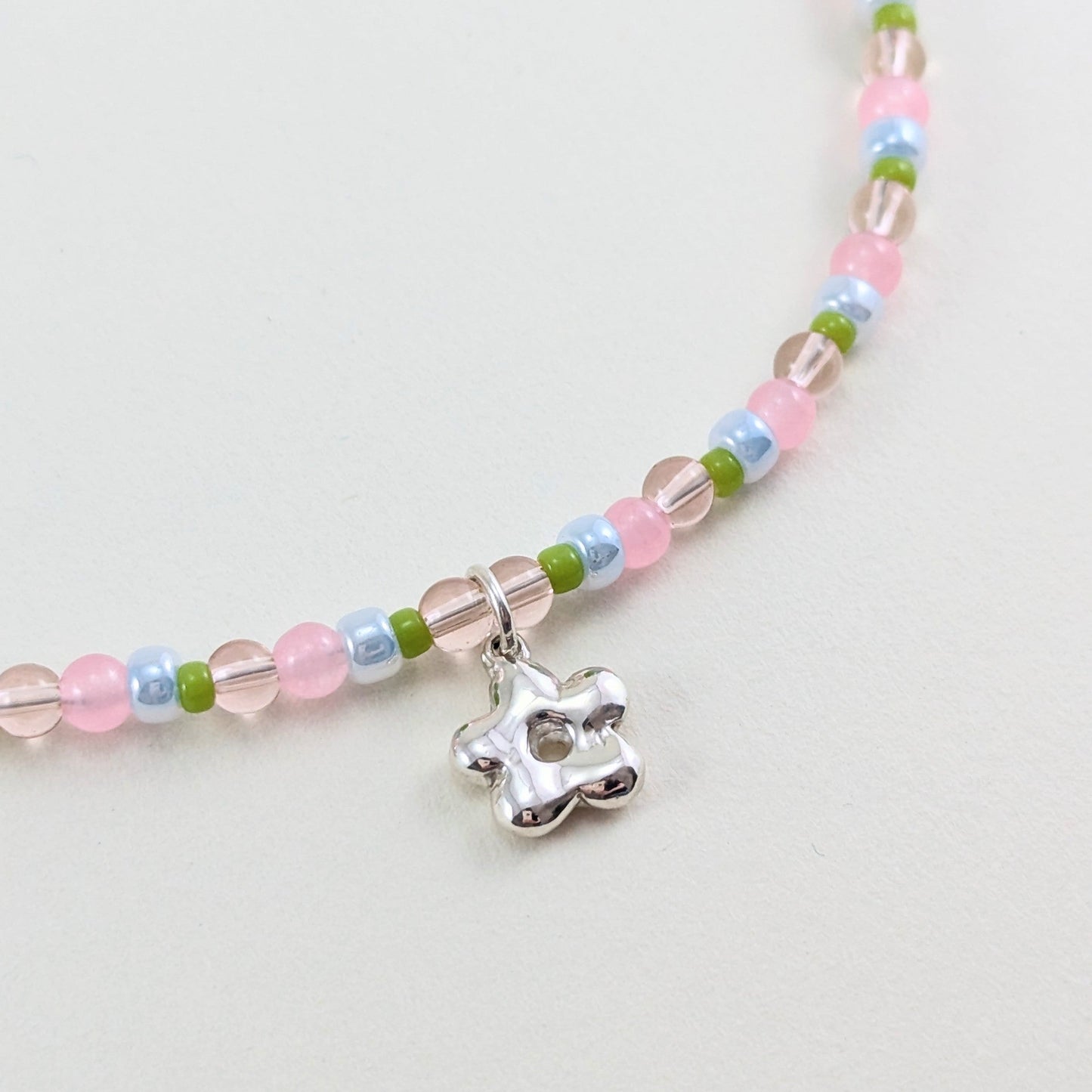 Beaded silver charm necklaces