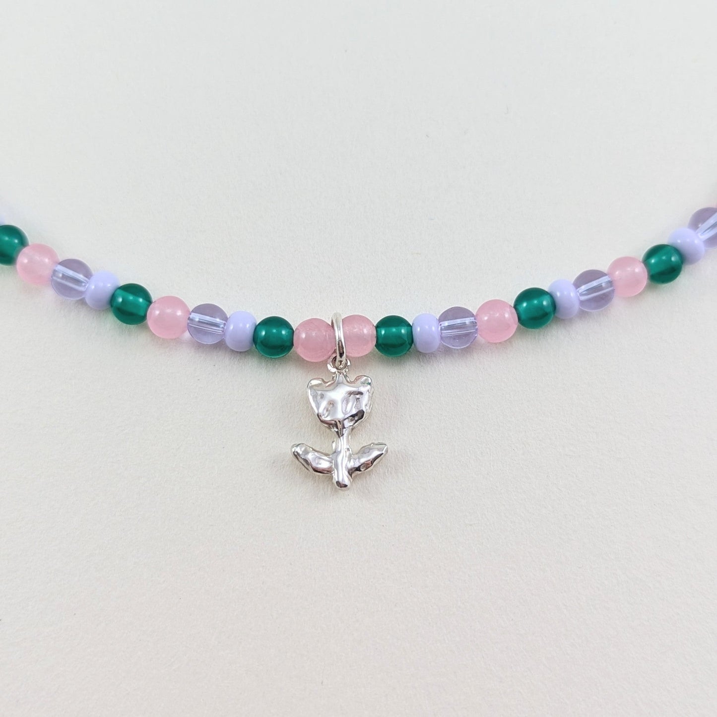 Beaded silver charm necklaces