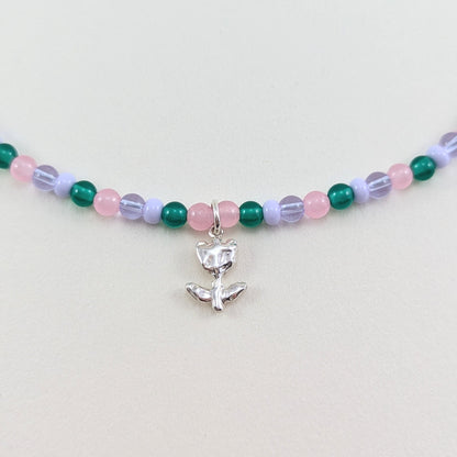 Beaded silver charm necklaces
