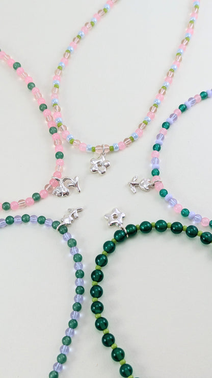 Beaded silver charm necklaces