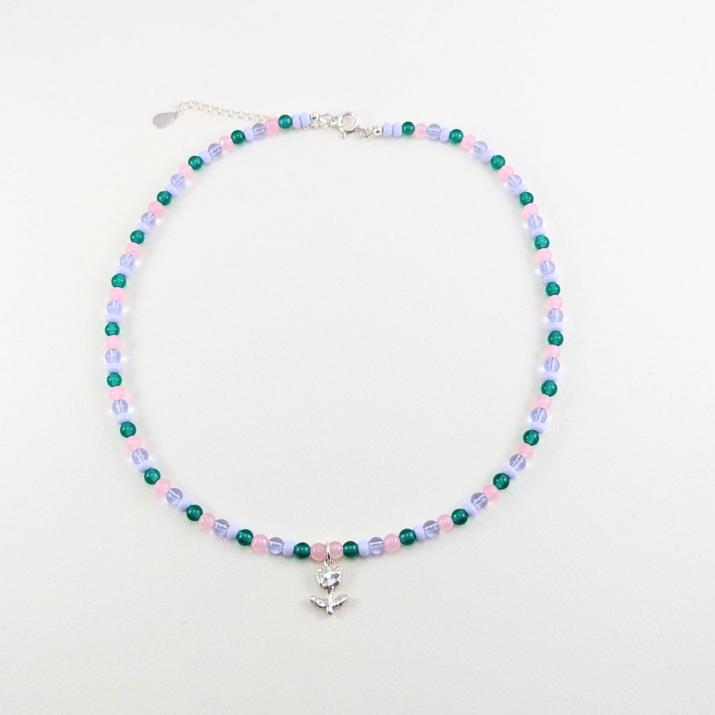 Beaded silver charm necklaces